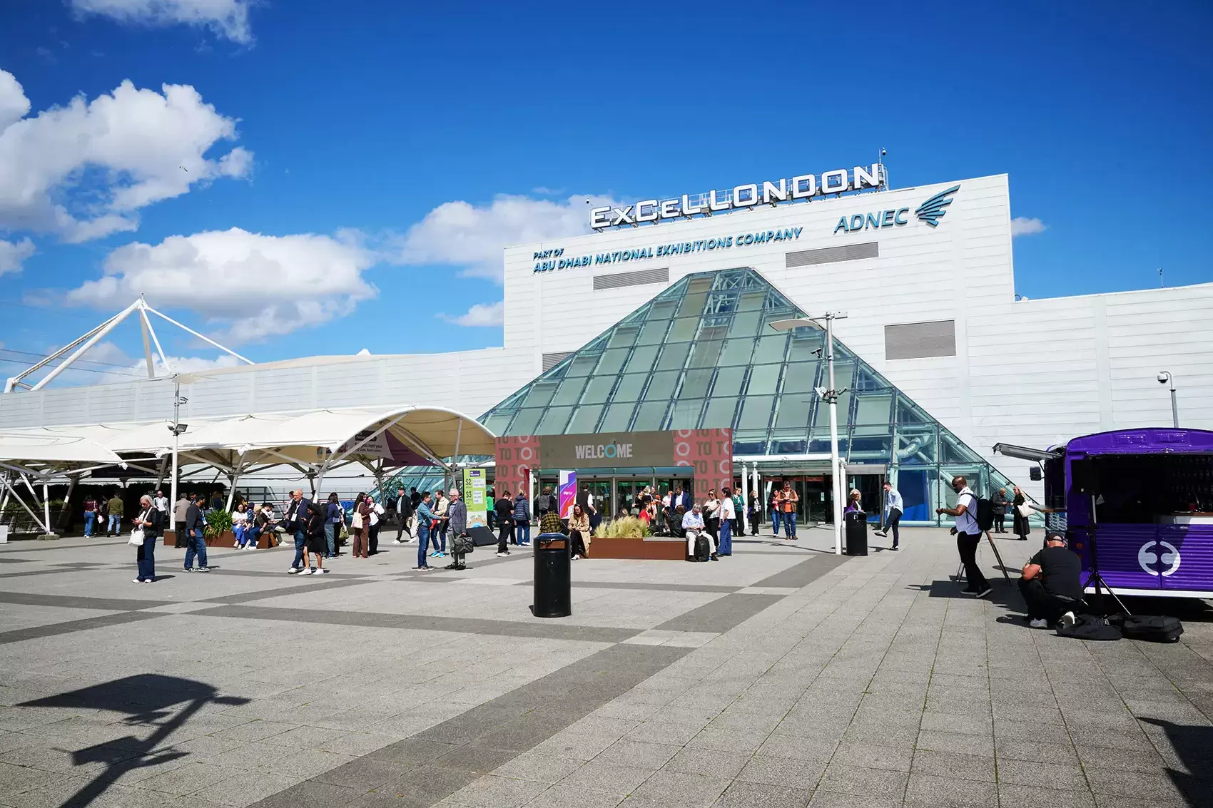ExCeL London main entrance during coverage of the Stripe Europe Tour