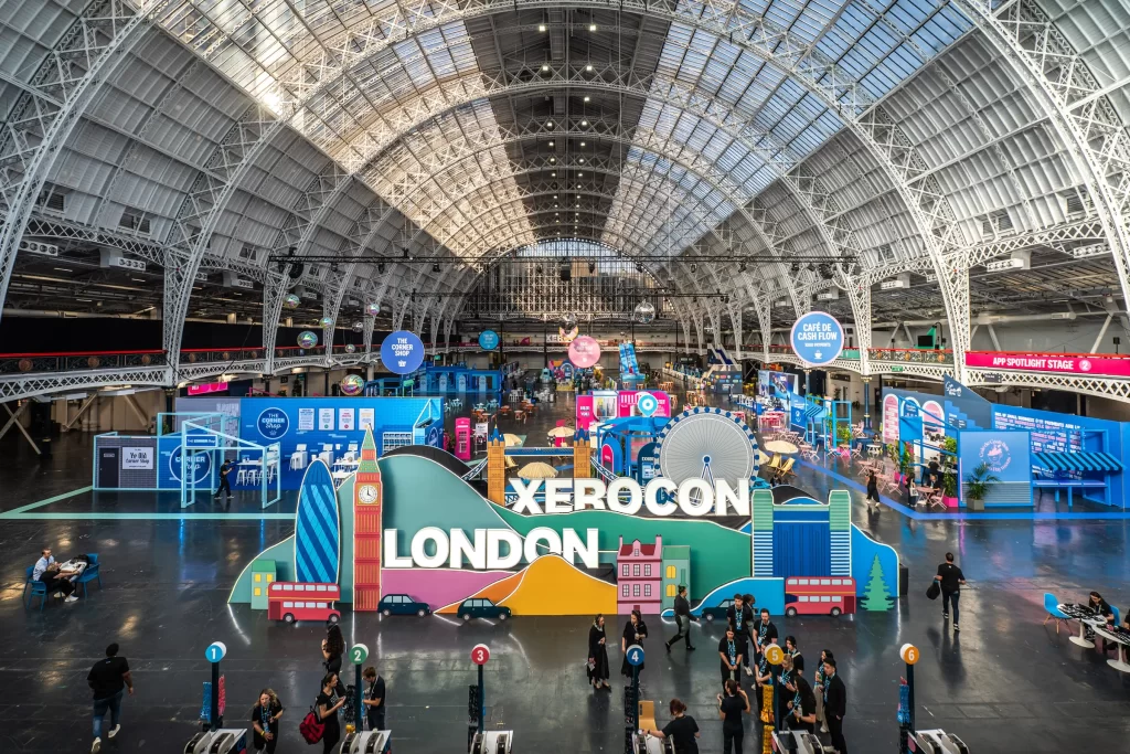 Wide interior view of Olympia London during Xerocon 2026, the Xero conference for accountants and bookkeepers